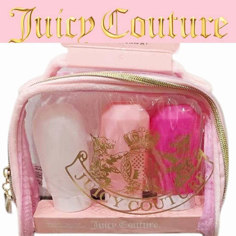 Juicy Couture 3 Silicone Travel Bottles & Heritage Cosmetic Bag Set